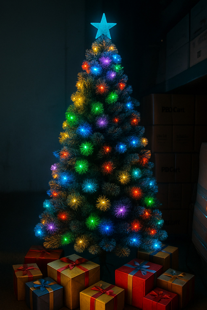 Brad artificial iluminat led si fibra optica multicolor, inaltime 180 cm - 4