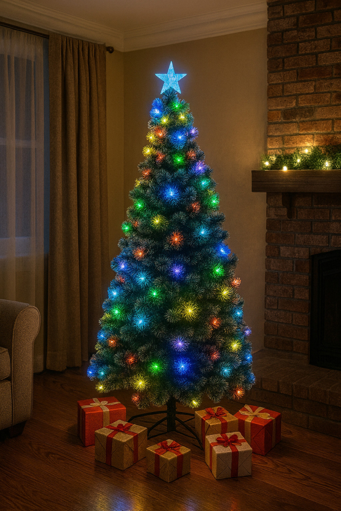 Brad artificial iluminat led si fibra optica multicolor, inaltime 180 cm - 6