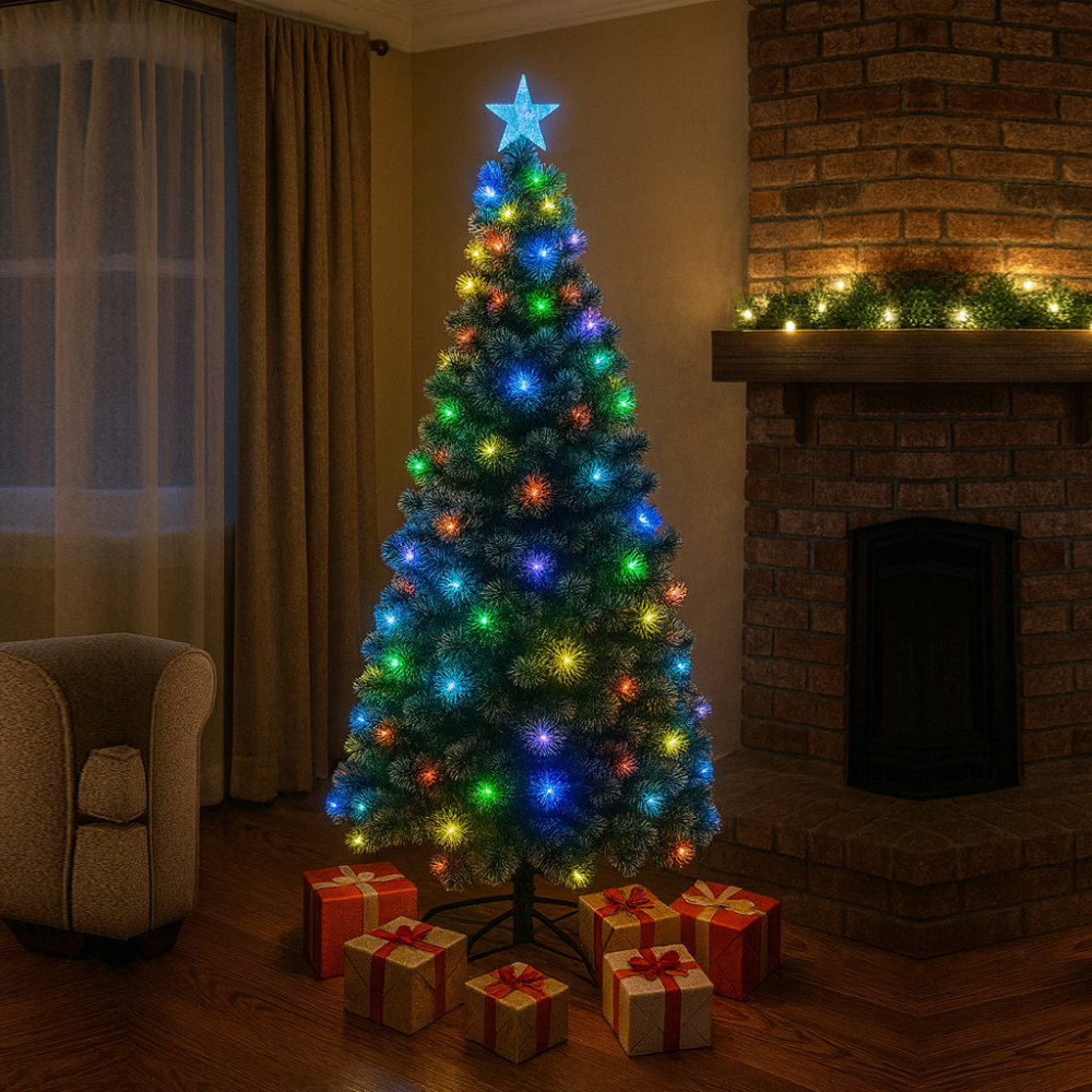 Brad artificial iluminat led si fibra optica multicolor, inaltime 180 cm - 8