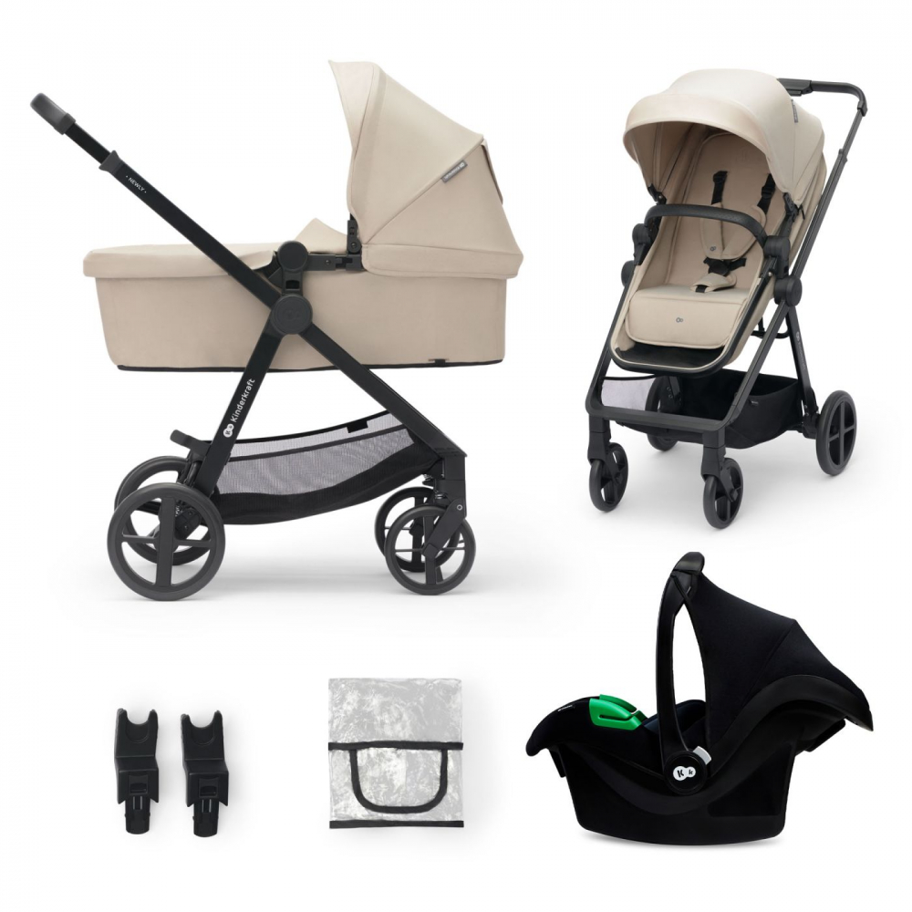 Carucior pentru copii Kinderkraft Newly bej, 3 in 1, transformabil, cadru din aluminiu, spatar reglabil, maner ajustabil - 11