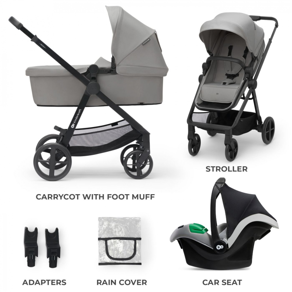 Carucior pentru copii Kinderkraft Newly Light Grey, 3 in 1, transformabil, cadru din aluminiu, spatar reglabil, maner ajustabil - 3