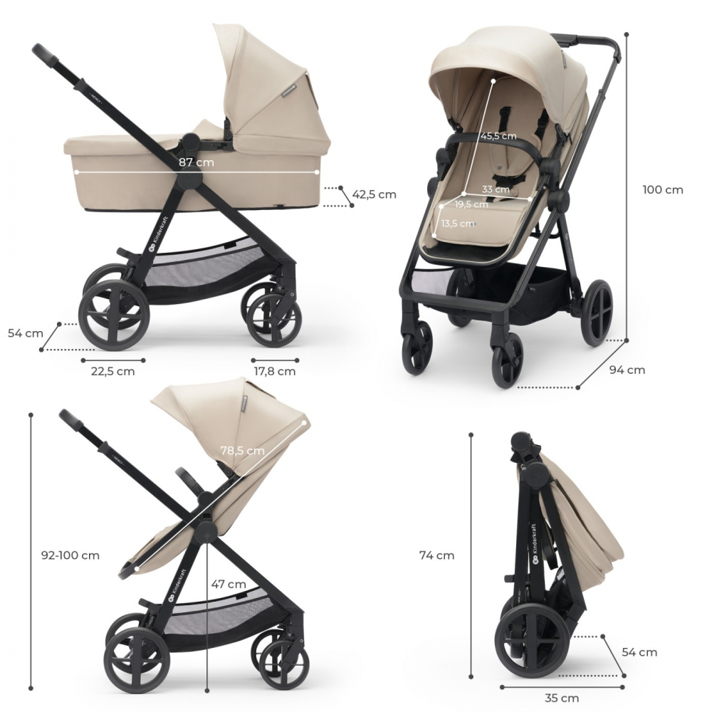 Carucior pentru copii Kinderkraft Newly Sand Beige, 4 in 1, transformabil, cadru din aluminiu, spatar reglabil, maner ajustabil - 6