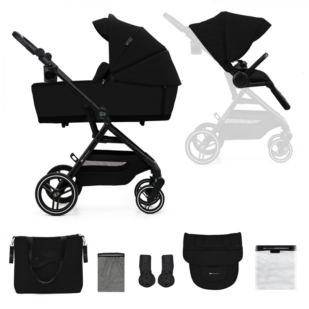 Carucior pentru copii Kinderkraft Yoxi Pure Black 2 in 1, suspensii, spatar reglabil, maner ajustabil, accesorii - 6