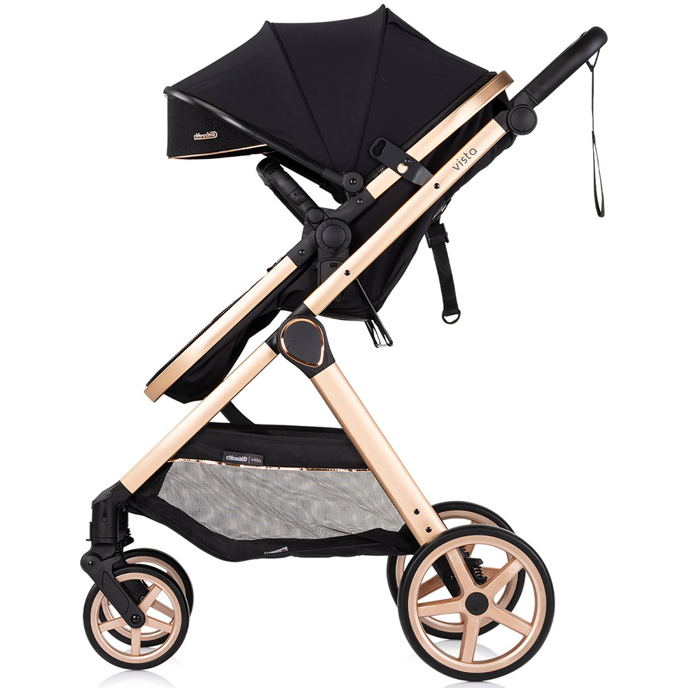 Carucior 2 in 1 pentru copii Chipolino Vista Blackberry, transformabil, cadru din aluminiu, sezut reversibil, maner reglabil, suspensii, husa de picioare, geanta, greutate suportata 22 kg - 1