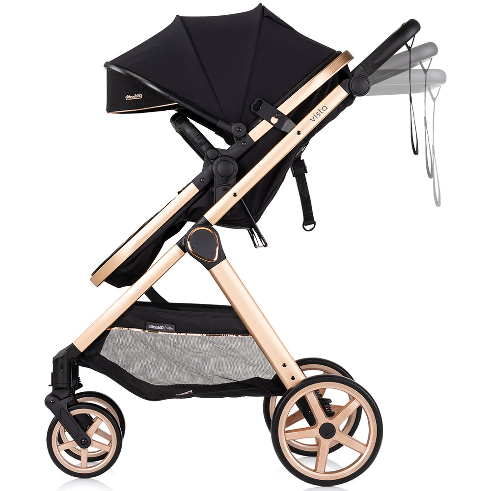 Carucior 2 in 1 pentru copii Chipolino Vista Blackberry, transformabil, cadru din aluminiu, sezut reversibil, maner reglabil, suspensii, husa de picioare, geanta, greutate suportata 22 kg - 2