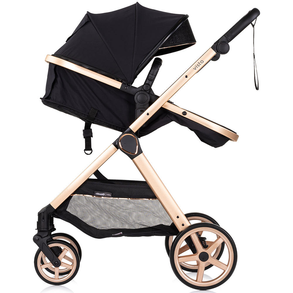 Carucior 2 in 1 pentru copii Chipolino Vista Blackberry, transformabil, cadru din aluminiu, sezut reversibil, maner reglabil, suspensii, husa de picioare, geanta, greutate suportata 22 kg - 3