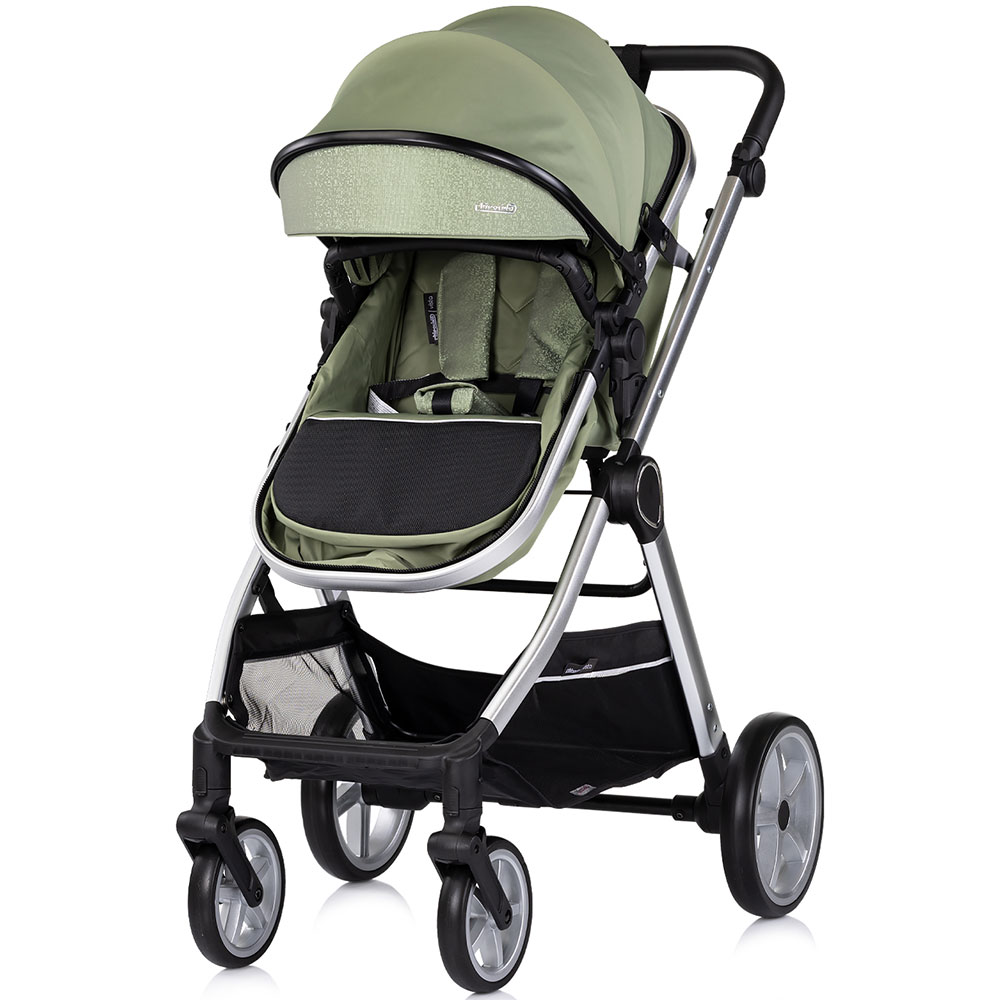 Carucior 3 in 1 pentru copii Chipolino Vista Basil, transformabil, cadru din aluminiu, sezut reversibil, maner reglabil, suspensii, husa de picioare, geanta, greutate suportata 22 kg - 1