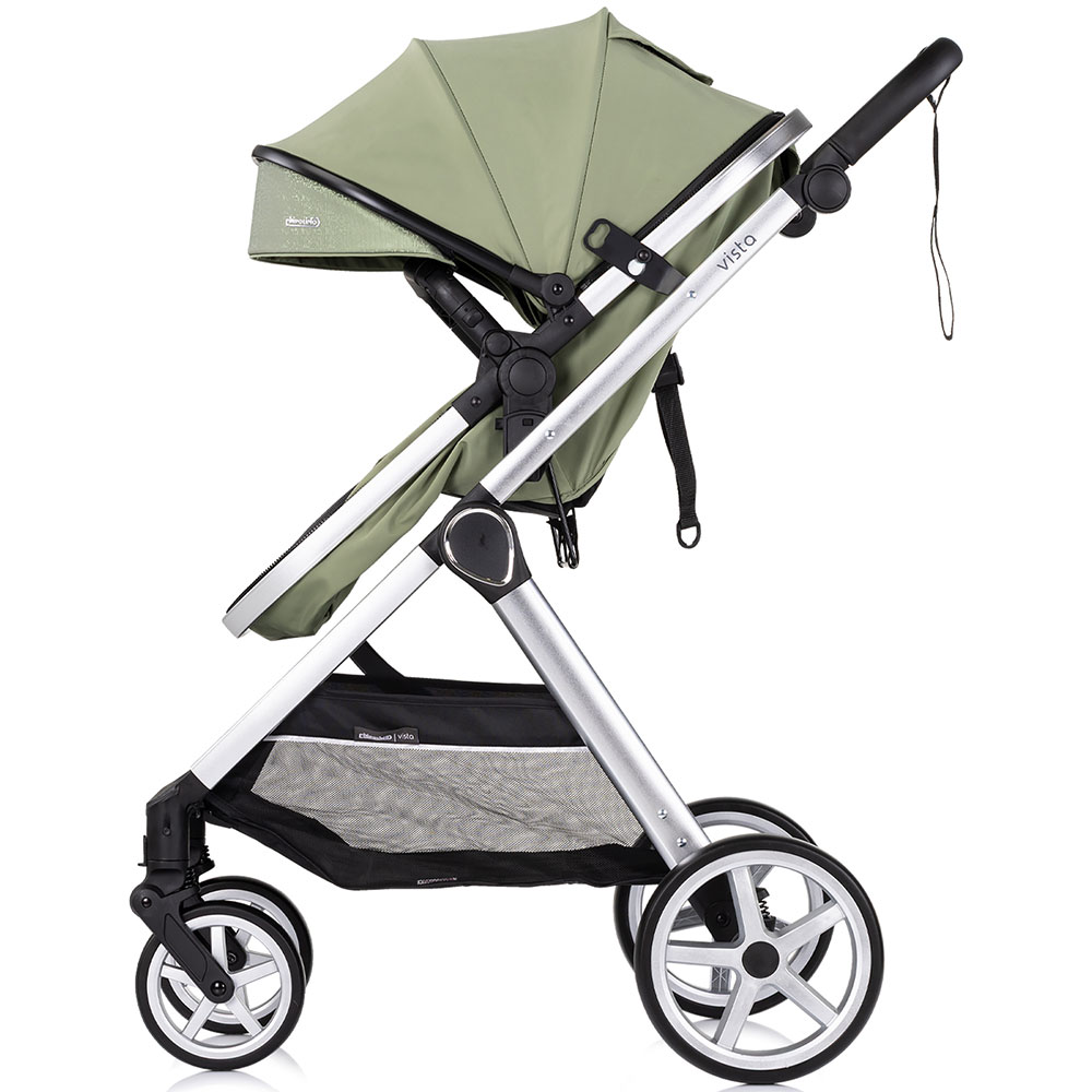 Carucior 3 in 1 pentru copii Chipolino Vista Basil, transformabil, cadru din aluminiu, sezut reversibil, maner reglabil, suspensii, husa de picioare, geanta, greutate suportata 22 kg - 12