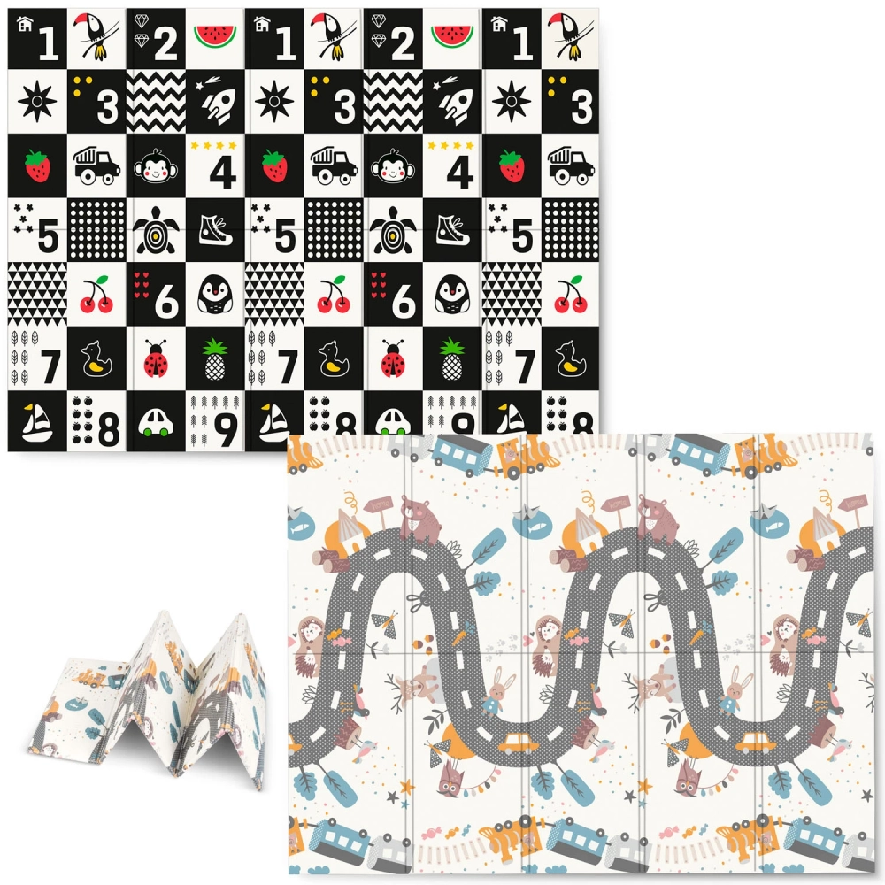 Covoras de joaca pentru copii cu doua fete Nukido Grey 200x150x1cm ,pliabil,realizat din spuma XPE inodora,in cutie de carton ce se poate colora - 7