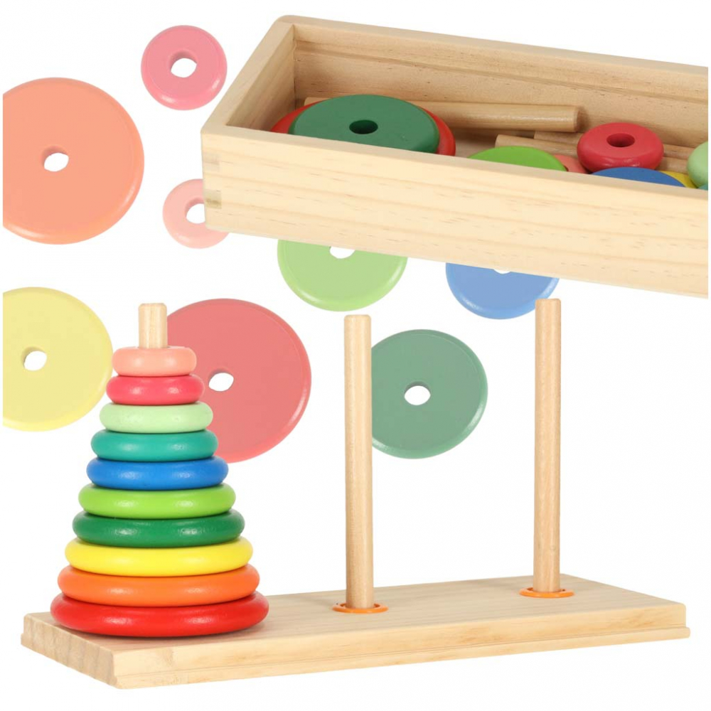 Joc piramida din lemn pentru copii, Ikonka, sortator curcubeu realizat din lemn