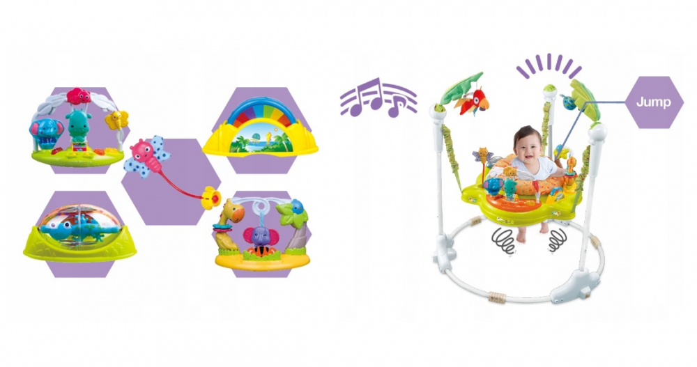 Jumper interactiv pentru copii Matadi Green, cu lumini si sunete, sezut rotativ 360, inaltime ajustabila, dimensiune 95 x 72 x 72 cm - 4