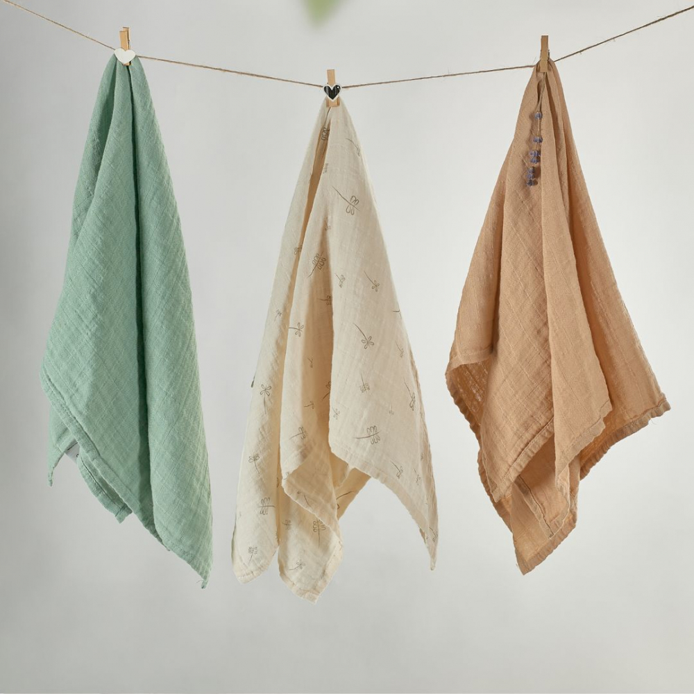 Set 3 museline multifunctionale din bumbac organic 60x60 cm Onino Hug.me Pure nature - 4