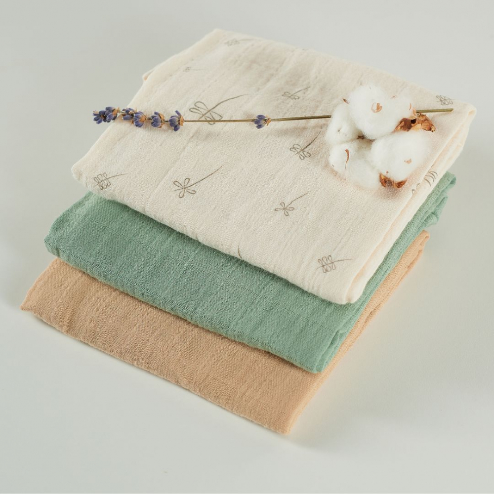 Set 3 museline multifunctionale din bumbac organic 60x60 cm Onino Hug.me Pure nature - 6