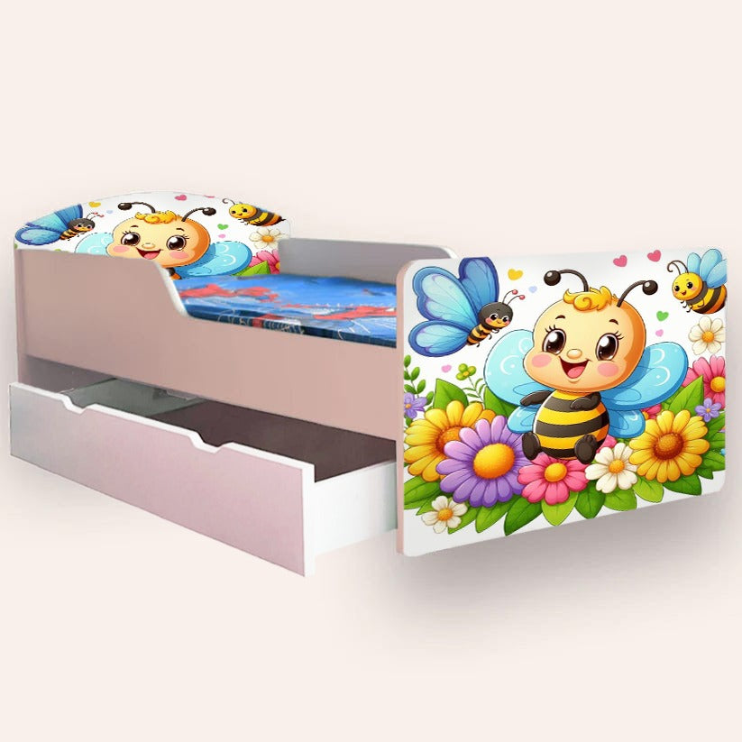 Pat pentru copii Albinuta, cu sertar, 2-6 ani, 130x60 cm - 1