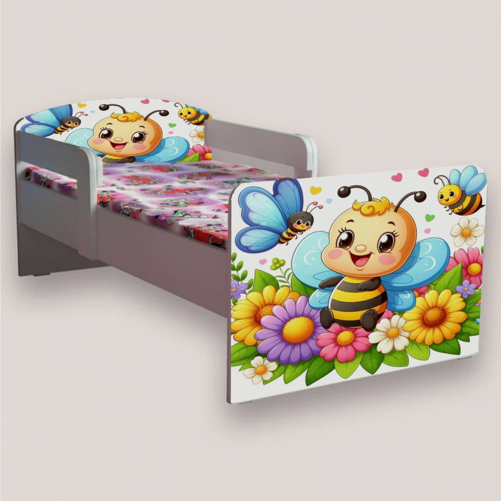 Pat pentru copii Albinuta, cu manere, 2-6 ani, 130x60 cm - 1