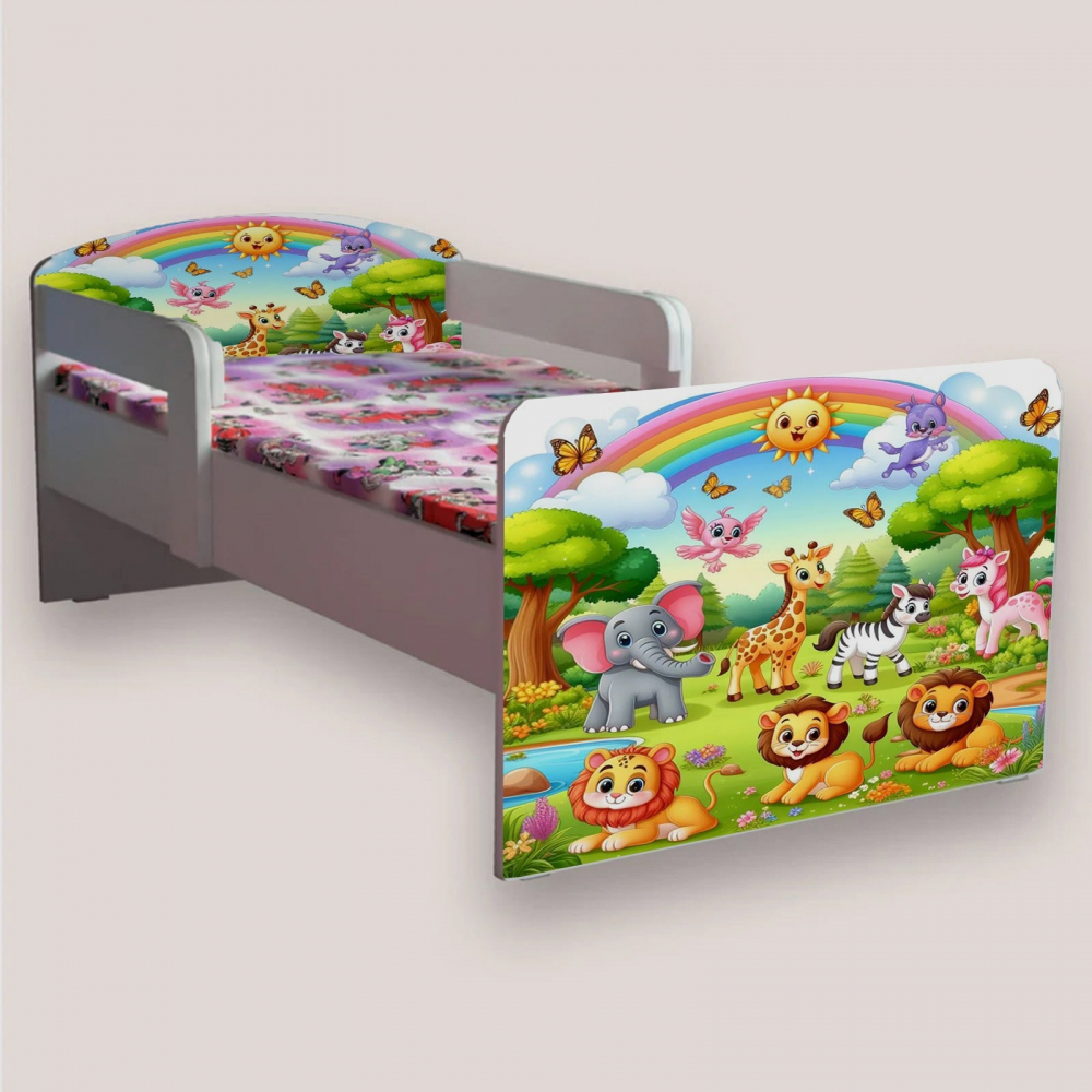 Pat pentru copii Animale Zoo, cu manere, 2-8 ani, 140x70 cm - 1