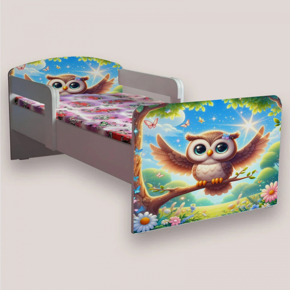 Pat pentru copii Bufnita, cu manere, 2-6 ani, 130x60 cm - 1