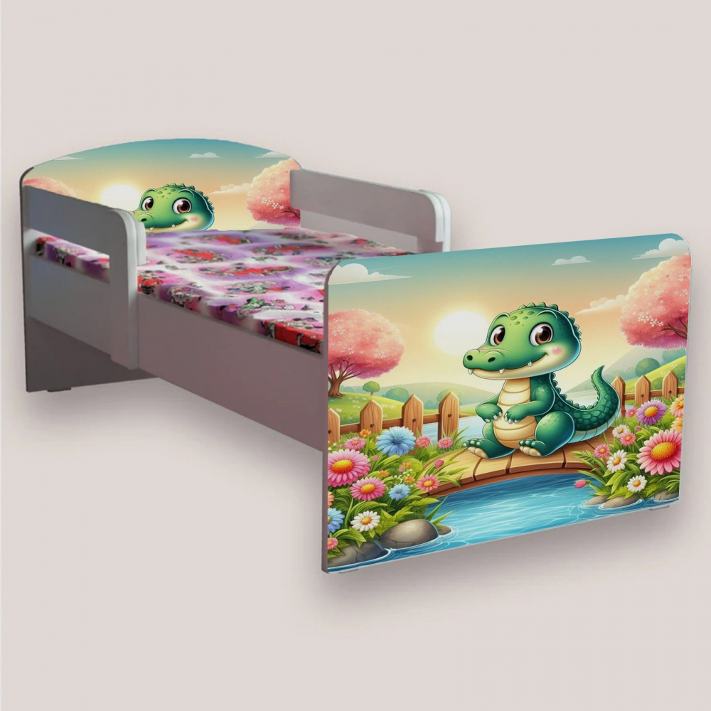 Pat pentru copii Crocodil, cu manere, 2-12 ani, 160x80 cm - 1