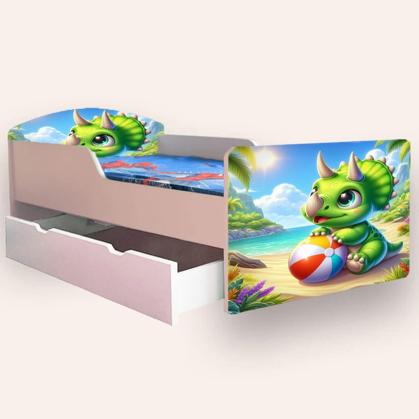 Pat pentru copii Dragon, cu sertar si saltea, 2-8 ani, 140x70 cm - 1