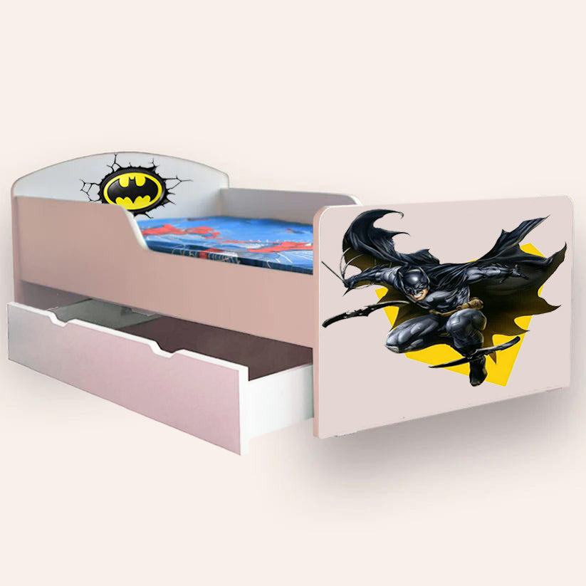 Pat pentru copii Batman, cu sertar si saltea, 2-6 ani, 130x60 cm - 1