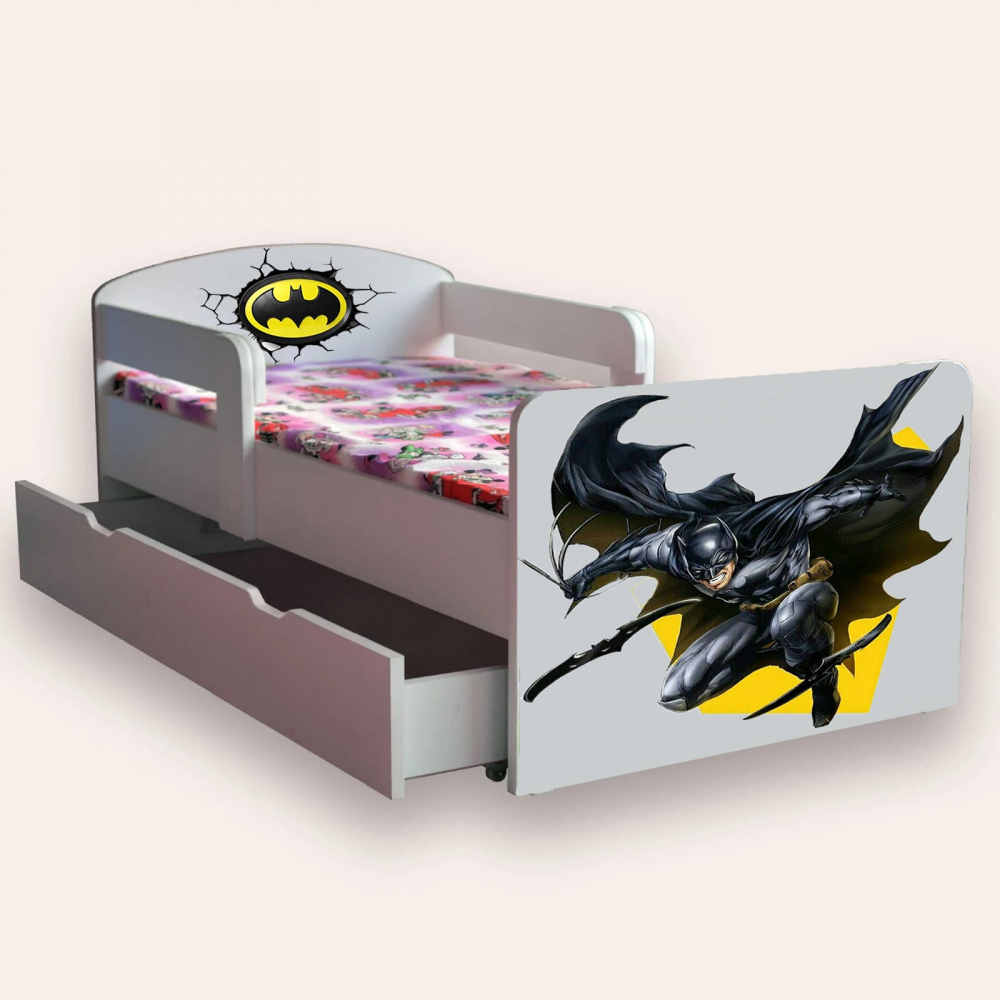 Pat pentru copii Batman cu manere si sertar, 2-6 ani, 130x60 cm - 1