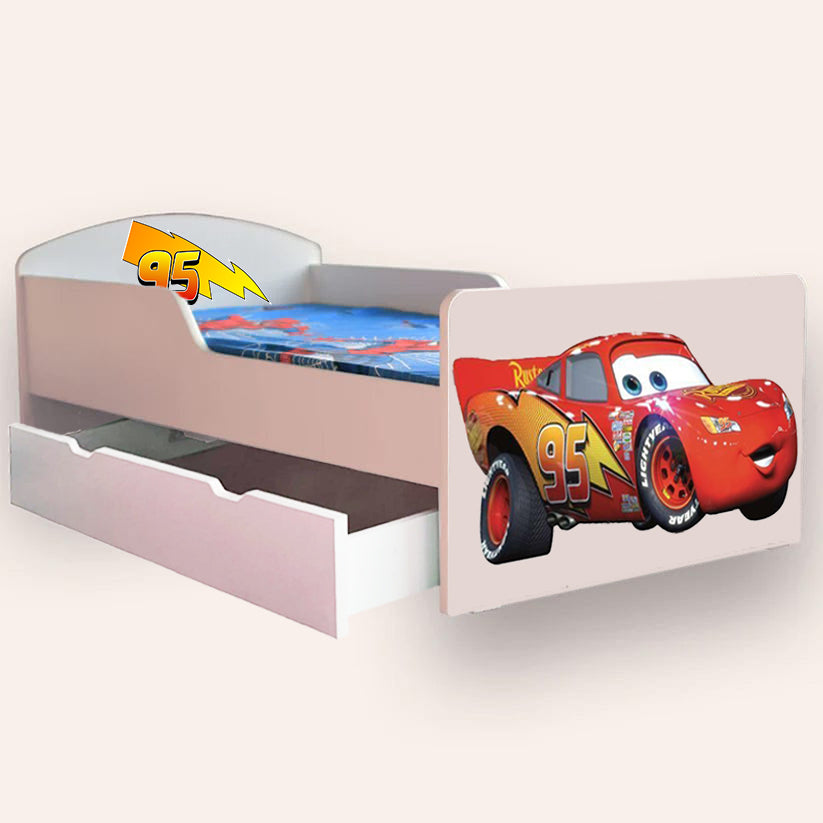 Pat pentru copii Fulger Mcqueen, cu sertar, 2-6 ani, 130x60 cm - 1