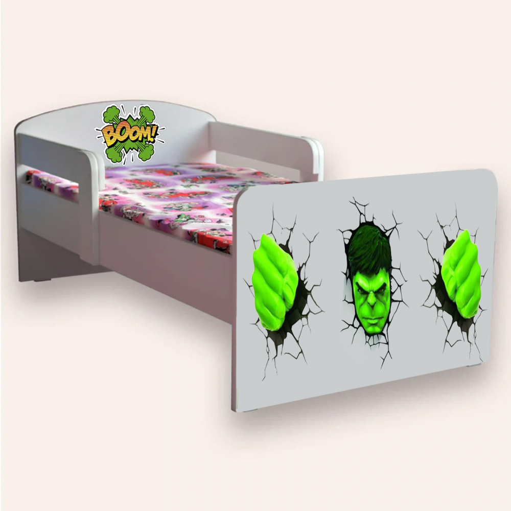 Pat pentru copii Halk cu manere si saltea, 2-6 ani, 130x60 cm - 1