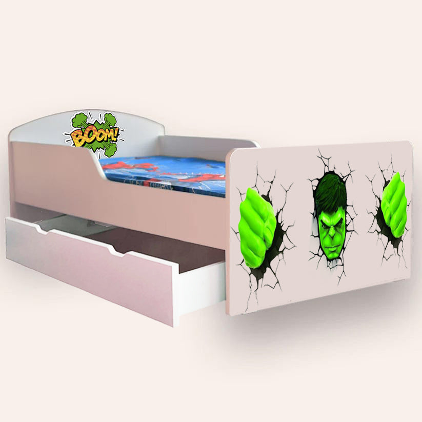 Pat pentru copii Hulk, cu sertar, 2-6 ani, 130x60 cm - 1