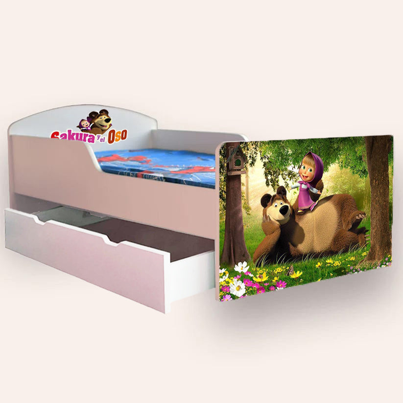 Pat pentru copii Masha si ursul, cu sertar, 2-6 ani, 130x60 cm - 1