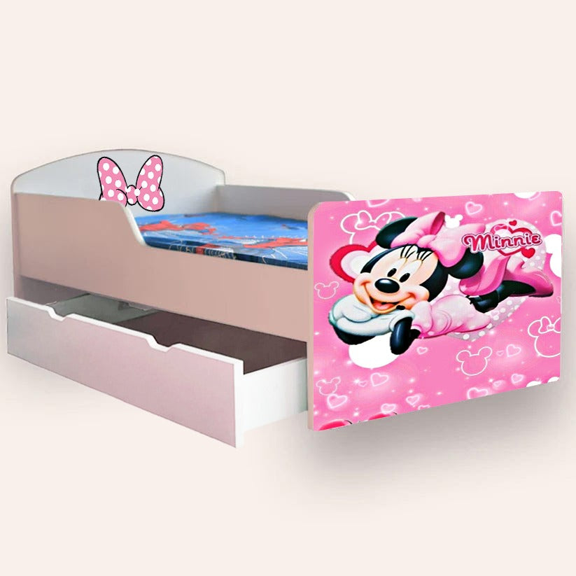 Pat pentru copii Minnie Mouse, cu sertar, 2-6 ani, 130x60 cm - 1