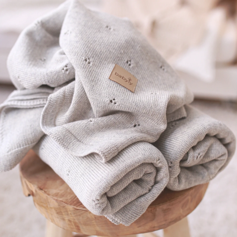 Paturica tricotata BabyLy din lana merino gri - 7