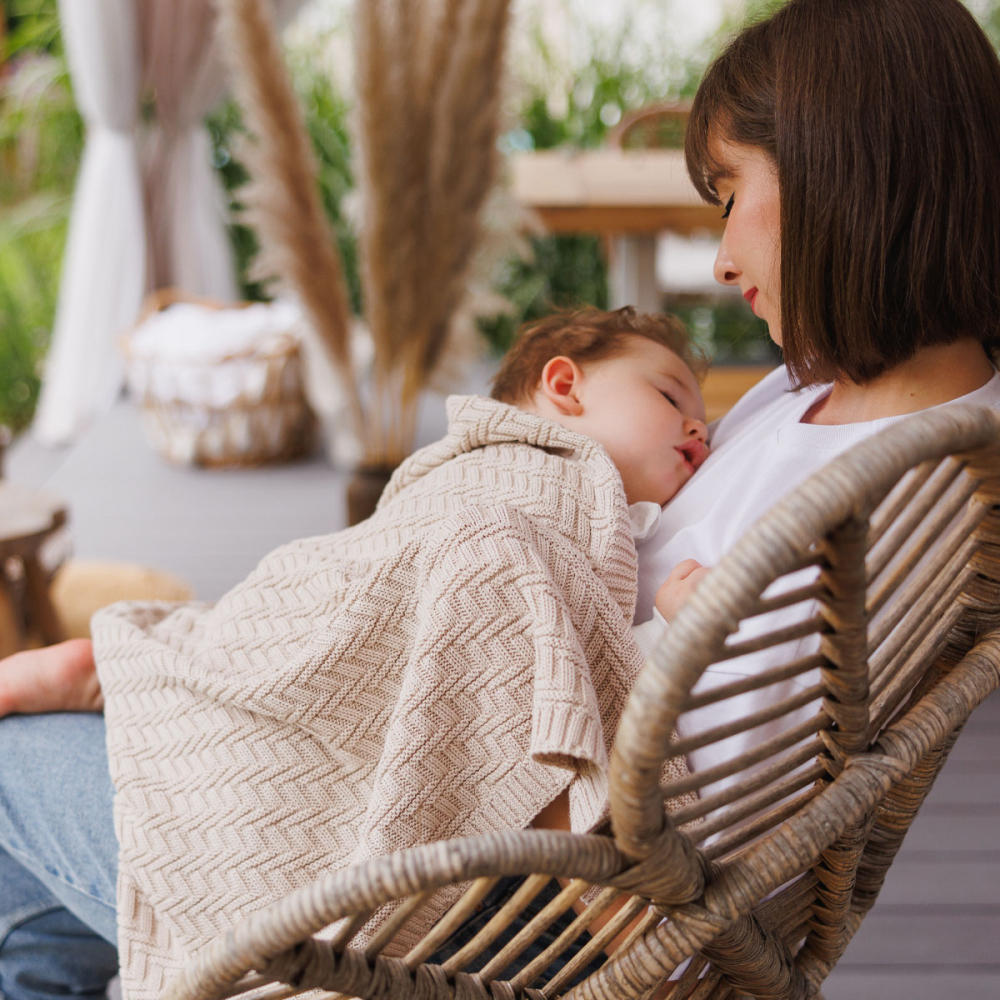 Paturica pentru copii Babyono Bej tricotata din bumbac organic 100x75 cm - 2