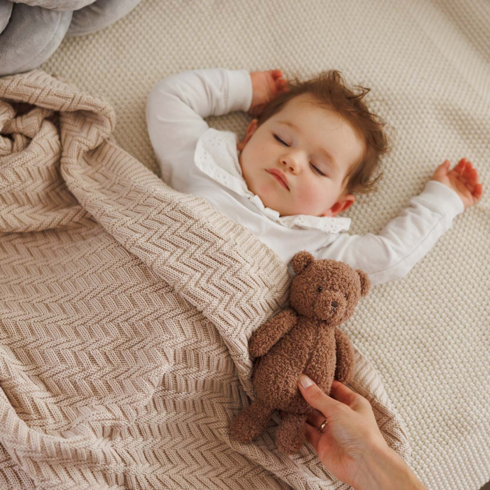 Paturica pentru copii Babyono Bej tricotata din bumbac organic 100x75 cm - 3