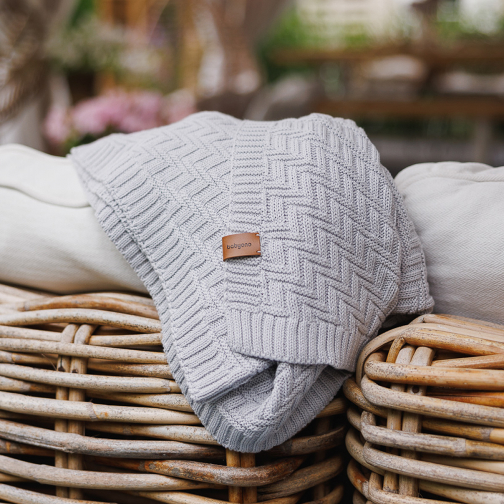 Paturica pentru copii Babyono Gri tricotata din bumbac organic 100x75 cm - 1