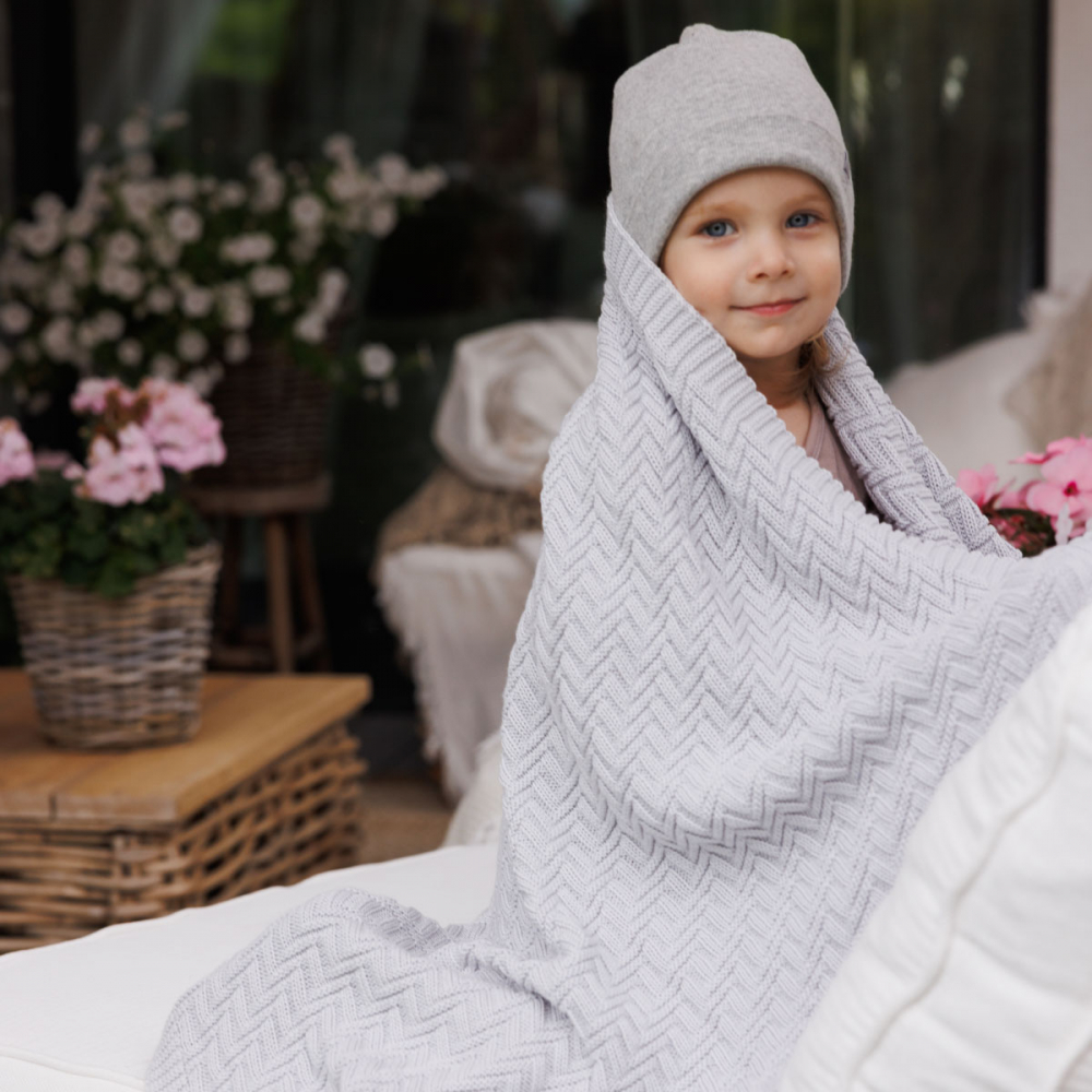 Paturica pentru copii Babyono Gri tricotata din bumbac organic 100x75 cm - 2