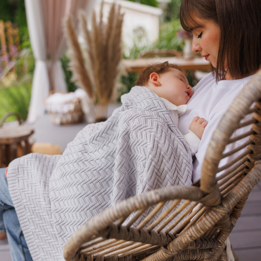 Paturica pentru copii Babyono Gri tricotata din bumbac organic 100x75 cm - 4