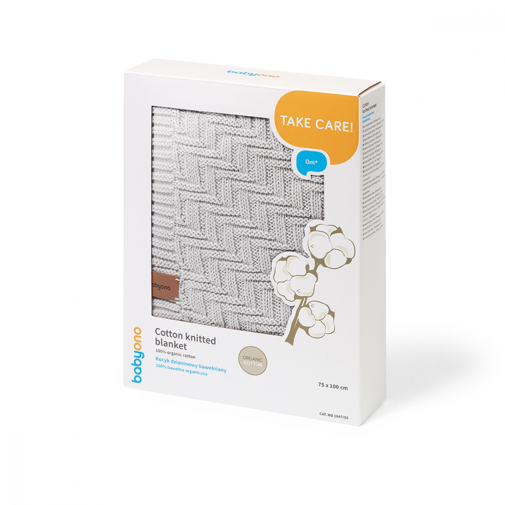 Paturica pentru copii Babyono Gri tricotata din bumbac organic 100x75 cm - 6