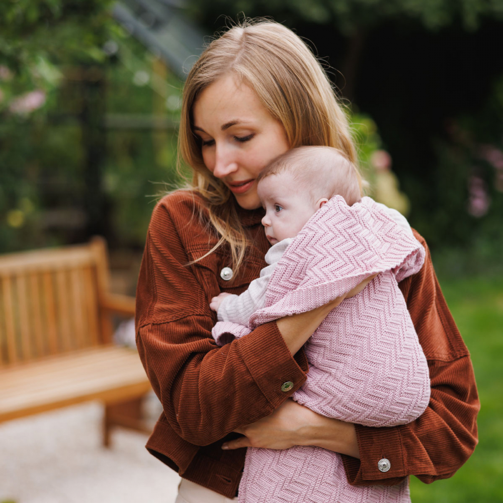 Paturica pentru copii Babyono Roz tricotata din bumbac organic 100x75 cm - 3