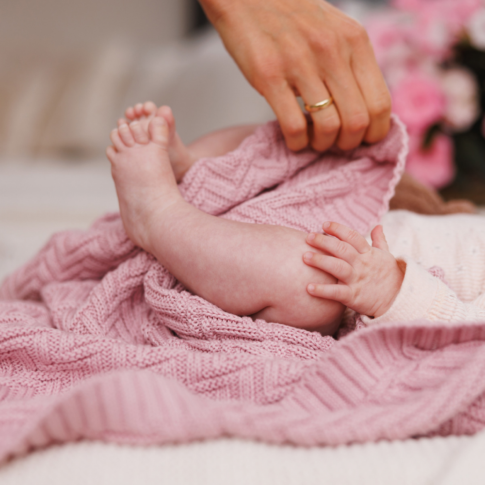 Paturica pentru copii Babyono Roz tricotata din bumbac organic 100x75 cm - 4