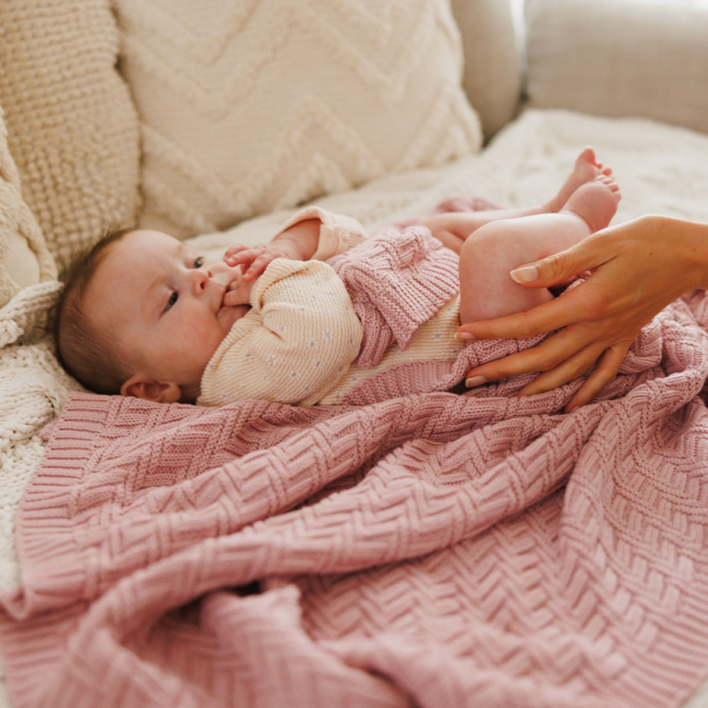 Paturica pentru copii Babyono Roz tricotata din bumbac organic 100x75 cm - 5