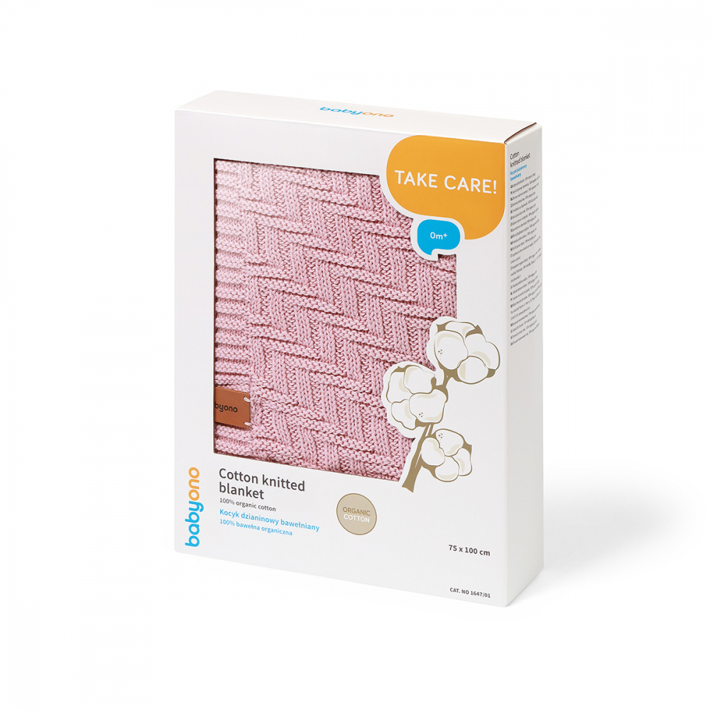 Paturica pentru copii Babyono Roz tricotata din bumbac organic 100x75 cm - 6