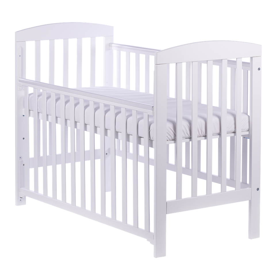 Patut bebe Olek alb din lemn masiv, inaltime reglabila a saltelei, sertar inclus - 5