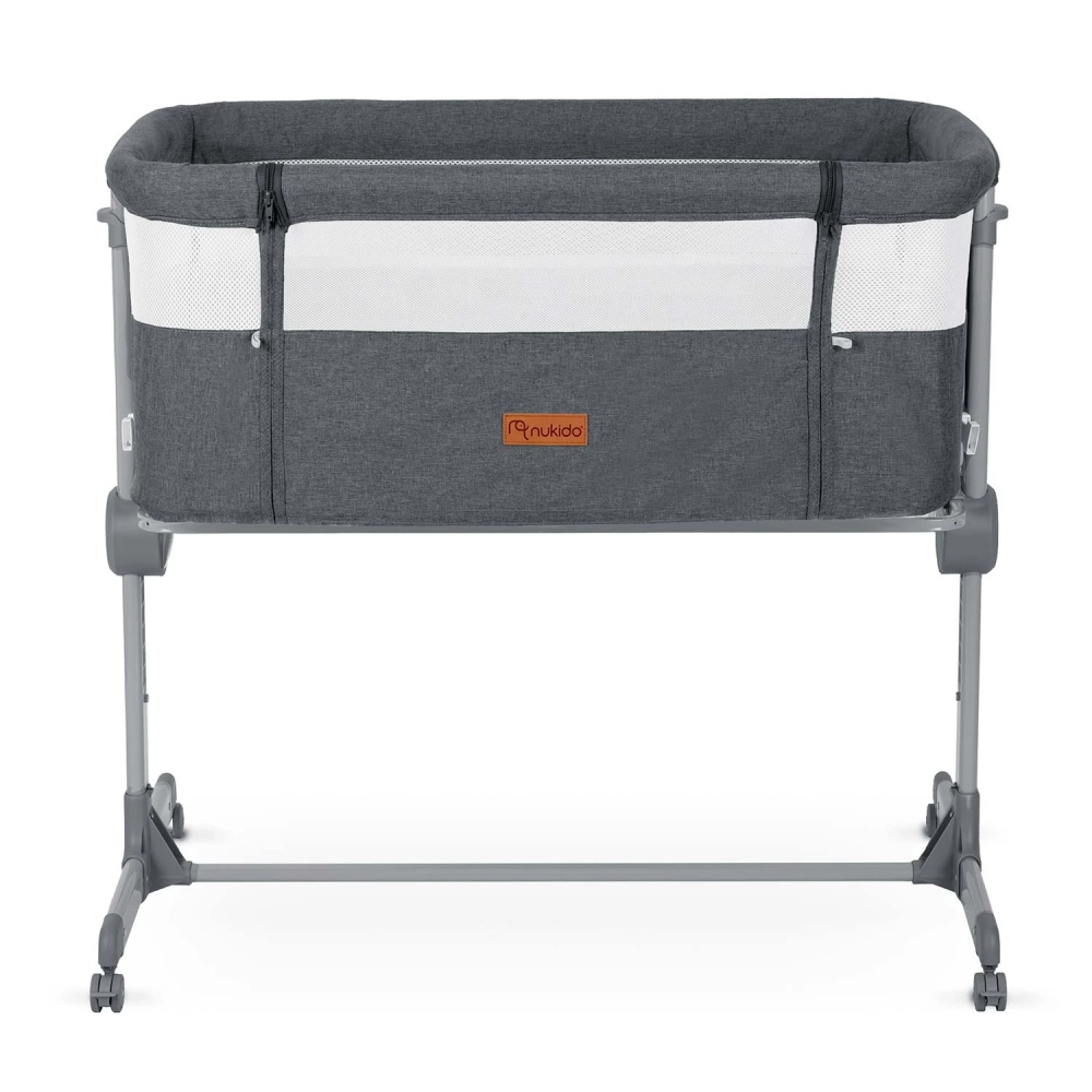 Patut co-sleeper Nukido Gri cu laterala culisanta,roti cu frane,inaltime reglabila,materiale respirabile,curele de fixare la patul parintelui,pozitie antireflux,saltea inclusa - 2