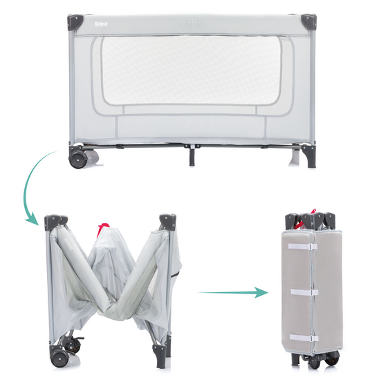 Patut pliabil pentru copii Fillikid Capri Grey cu saltea de infasat, organizator, carusel muzical, intrare laterala cu fermoar - 3