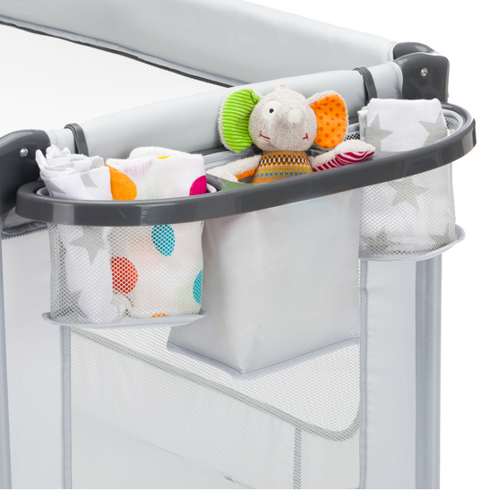 Patut pliabil pentru copii Fillikid Capri Grey cu saltea de infasat, organizator, carusel muzical, intrare laterala cu fermoar - 6