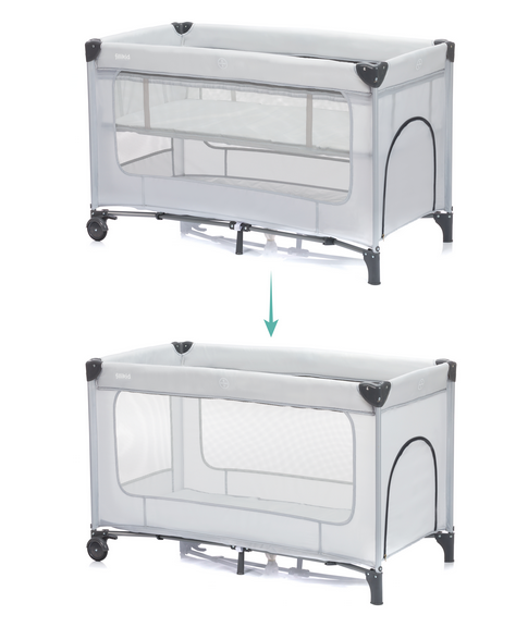 Patut pliabil pentru copii Fillikid Capri Grey cu saltea de infasat, organizator, carusel muzical, intrare laterala cu fermoar - 11