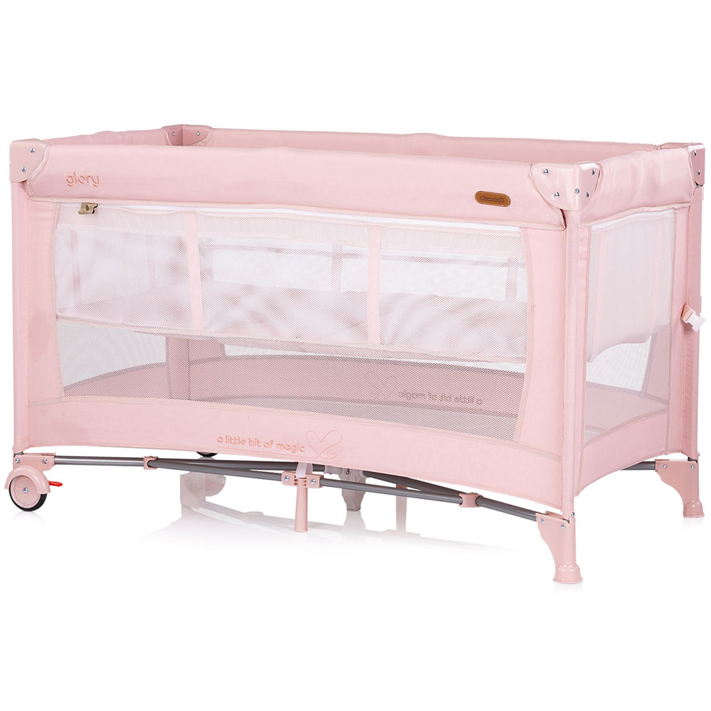 Patut pliabil pentru copii Chipolino Glory Pink Marshmallow cu laterala culisanta si doua nivele - 1