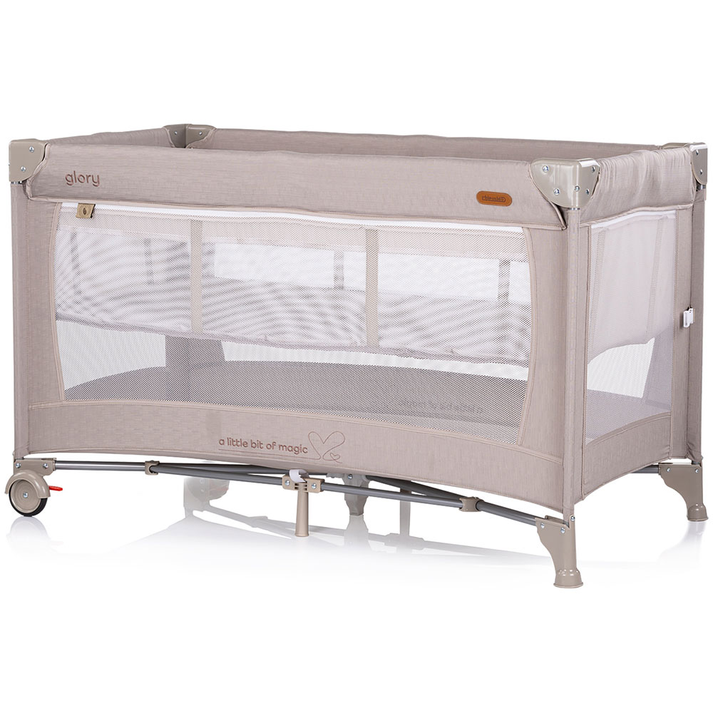 Patut pliabil pentru copii Chipolino Glory Tiramisu cu laterala culisanta si doua nivele - 1