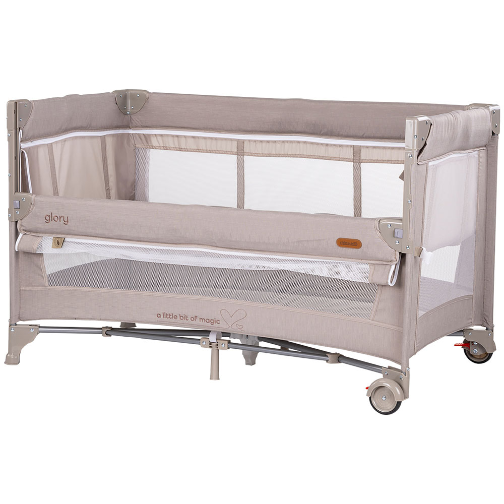 Patut pliabil pentru copii Chipolino Glory Tiramisu cu laterala culisanta si doua nivele - 2