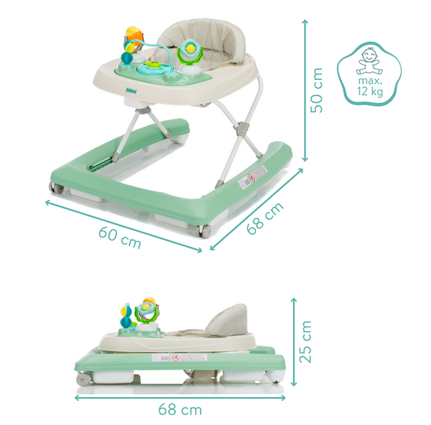 Premergator pentru copii Fillikid Green cu jucarie, opritor de siguranta, reglabil pe incaltime si pliabil - 1